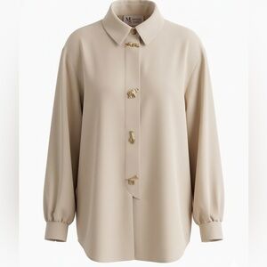 Maggie Sweet Beige Button-Down Shirt with Gold Animal Buttons